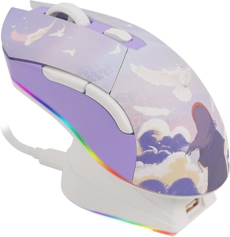 DAREU Sakura Pink Wireless Gaming Mouse with Charging Dock Rechargeable RGB,12K DPI,6 Programmable Buttons High-Precision Sensor [300IPS] [1000Hz] for PC Notebook Mac in Saudi Arabia