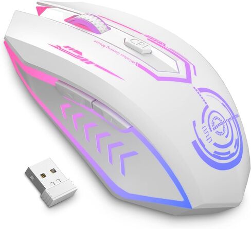 UHURU Wireless Gaming Mouse, Rechargeable 10000 DPI LED PC Mouse | ergonomic shell, 6 programmable buttons, 7 LED color modes, MMO RPG play, laptop/desktop use, Windows and Mac compatible in Kuwait