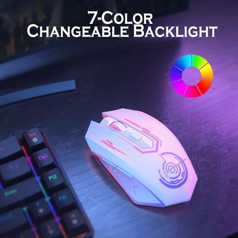 UHURU Wireless Gaming Mouse, Rechargeable 10000 DPI LED PC Mouse | ergonomic shell, 6 programmable buttons, 7 LED color modes, MMO RPG play, laptop/desktop use, Windows and Mac compatible in Kuwait