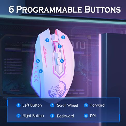 UHURU Wireless Gaming Mouse, Rechargeable 10000 DPI LED PC Mouse | ergonomic shell, 6 programmable buttons, 7 LED color modes, MMO RPG play, laptop/desktop use, Windows and Mac compatible in Kuwait