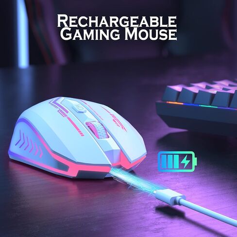 UHURU Wireless Gaming Mouse, Rechargeable 10000 DPI LED PC Mouse | ergonomic shell, 6 programmable buttons, 7 LED color modes, MMO RPG play, laptop/desktop use, Windows and Mac compatible in Kuwait