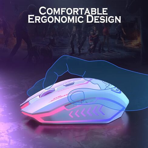 UHURU Wireless Gaming Mouse, Rechargeable 10000 DPI LED PC Mouse | ergonomic shell, 6 programmable buttons, 7 LED color modes, MMO RPG play, laptop/desktop use, Windows and Mac compatible in Kuwait
