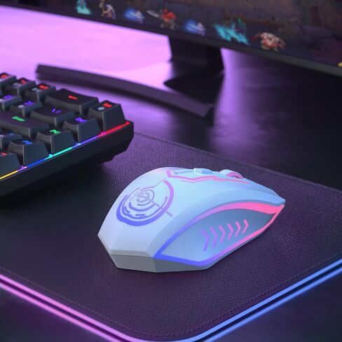 UHURU Wireless Gaming Mouse, Rechargeable 10000 DPI LED PC Mouse | ergonomic shell, 6 programmable buttons, 7 LED color modes, MMO RPG play, laptop/desktop use, Windows and Mac compatible in Kuwait
