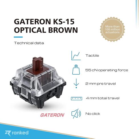 مفاتيح بصرية من Gateron ks-15 مصنفة للوحات مفاتيح الألعاب الميكانيكية RGB | لوحة مثبتة (جاتيرون بصري بني، 120 قطعة) in Kuwait
