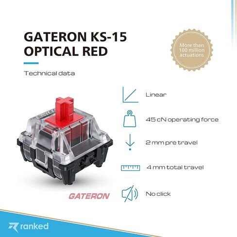 مفاتيح بصرية من Gateron ks-15 مصنفة للوحات مفاتيح الألعاب الميكانيكية RGB | لوحة مثبتة (جاتيرون بصري بني، 120 قطعة) in Kuwait