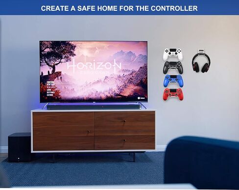 حامل حامل وحدة التحكم العالمي OAPRIRE مثبت على الحائط (عبوة من قطعتين) - عرض وتنظيم مثالي - يناسب أجهزة التحكم في الألعاب الحديثة والرجعية/سماعات الرأس - ملحقات وحدة تحكم PS4 مصنوعة يدويًا مع مشابك كابلات in Saudi Arabia