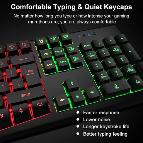 مجموعة لوحة مفاتيح وماوس الألعاب بألوان قوس قزح، لوحة مفاتيح الألعاب MFTEK ذات الإضاءة الخلفية و4 ألوان مضاء مع لوحة ماوس للكمبيوتر الشخصي والكمبيوتر المحمول in Kuwait