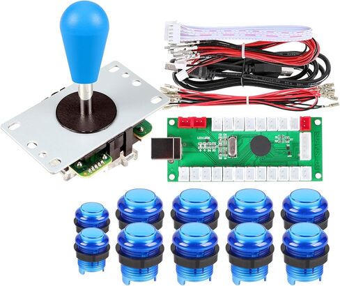 تتضمن مجموعة أدوات عصا التحكم Avisiri Avisiri 1 Player Arcade Buttons Joystick DIY عدد 1 مقبض Ellipse Balltop Stick 10x LED Arcade Button 1x USB Encoder Controller for PC MAME Raspberry Pi Windows (أزرق) in Kuwait