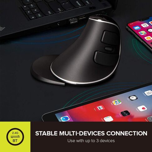 DeLUX Wireless Ergonomic Vertical Mouse - 2.4G with USB Receiver, Silent Clicks, 1600 DPI, 6 Buttons, Removable Wrist Rest, for Laptop PC (M618Plus Wireless-Black) in Saudi Arabia