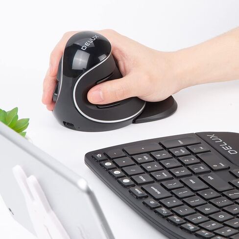 DeLUX Wireless Ergonomic Vertical Mouse - 2.4G with USB Receiver, Silent Clicks, 1600 DPI, 6 Buttons, Removable Wrist Rest, for Laptop PC (M618Plus Wireless-Black) in Saudi Arabia