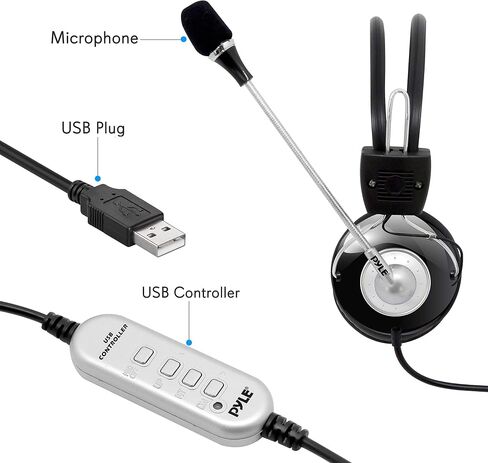 Pyle Home Multimedia Gaming USB Mic Headset - Over Ear Professional Wired Headphone w/ Noise Cancelling Mic, 3D 360 Stereo Surround Sound - PC Gaming Console - Game, Skype Chat, Call Center PHPMCU10 in Saudi Arabia