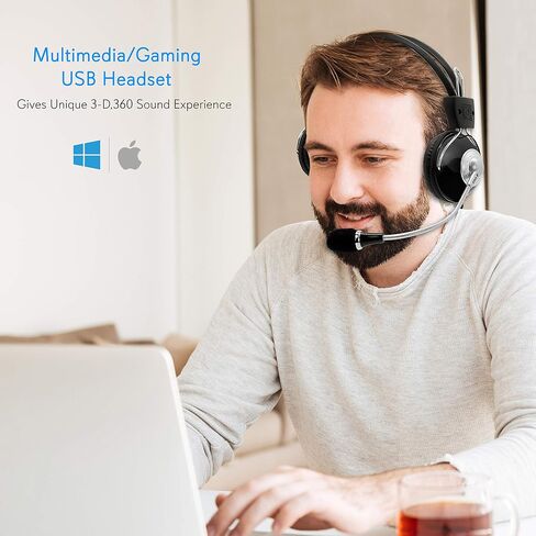 Pyle Home Multimedia Gaming USB Mic Headset - Over Ear Professional Wired Headphone w/ Noise Cancelling Mic, 3D 360 Stereo Surround Sound - PC Gaming Console - Game, Skype Chat, Call Center PHPMCU10 in Saudi Arabia
