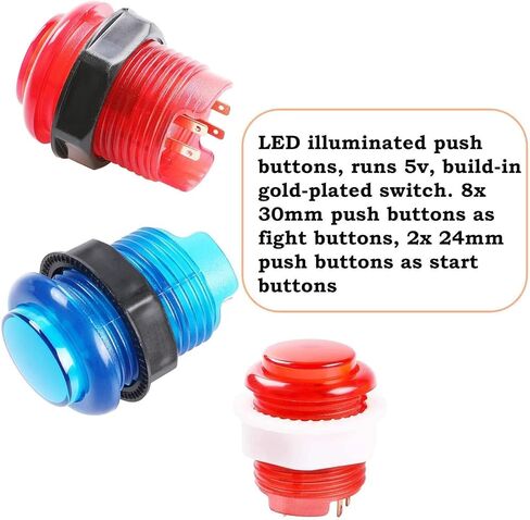 Avisiri 1 Player Arcade Buttons Joystick DIY Kit Parts Include 1x Ellipse Balltop Handle Stick 10x LED Arcade Button 1x USB Encoder Controller for PC MAME Raspberry Pi Windows (Red) in Kuwait