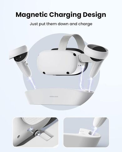GEEKERA Charging Dock for Oculus Quest 2, Magnetic Charging Station for Meta Quest 2 VR Headset & Controllers, VR Accessories with 2 Rechargeable Batteries, USB C Charger, Fast Charging in Kuwait