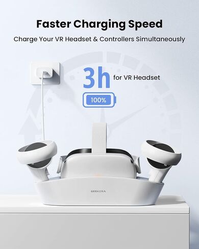 GEEKERA Charging Dock for Oculus Quest 2, Magnetic Charging Station for Meta Quest 2 VR Headset & Controllers, VR Accessories with 2 Rechargeable Batteries, USB C Charger, Fast Charging in Kuwait