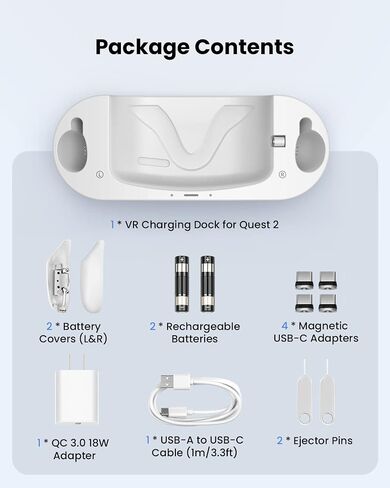 GEEKERA Charging Dock for Oculus Quest 2, Magnetic Charging Station for Meta Quest 2 VR Headset & Controllers, VR Accessories with 2 Rechargeable Batteries, USB C Charger, Fast Charging in Kuwait