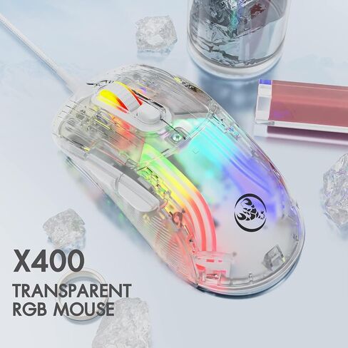 Wired PC Gaming Mouse with Transparent Chroma 3D RGB Lighting,1,2800 Max DPI High Precision,Multi-Button Ergonomic Design,Wired Computer Mice for Windows/Mac,PC,PS5, Laptop,Black-X400 in Saudi Arabia
