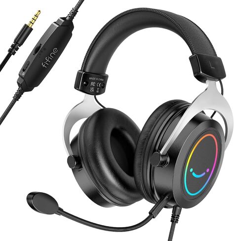 FIFINE Gaming Headset with Detachable Microphone, Over-Ear Headset Wired with Passive Noise Canceling, 3.5mm Audio Jack, RGB, for Switch, Xbox, PC, PS4/PS5 Controller, Gamer Headset-AmpliGame H3 in Kuwait