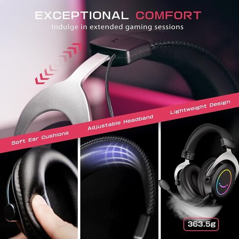 FIFINE Gaming Headset with Detachable Microphone, Over-Ear Headset Wired with Passive Noise Canceling, 3.5mm Audio Jack, RGB, for Switch, Xbox, PC, PS4/PS5 Controller, Gamer Headset-AmpliGame H3 in Kuwait