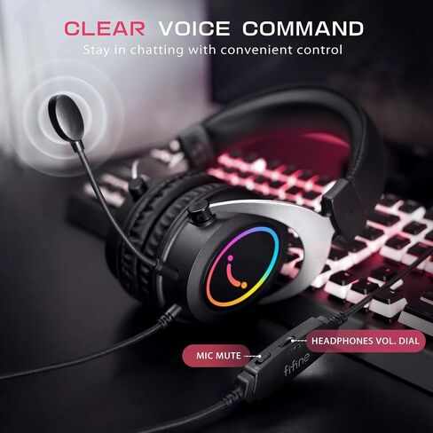 FIFINE Gaming Headset with Detachable Microphone, Over-Ear Headset Wired with Passive Noise Canceling, 3.5mm Audio Jack, RGB, for Switch, Xbox, PC, PS4/PS5 Controller, Gamer Headset-AmpliGame H3 in Kuwait