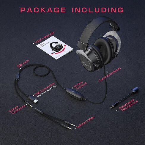FIFINE Gaming Headset with Detachable Microphone, Over-Ear Headset Wired with Passive Noise Canceling, 3.5mm Audio Jack, RGB, for Switch, Xbox, PC, PS4/PS5 Controller, Gamer Headset-AmpliGame H3 in Kuwait
