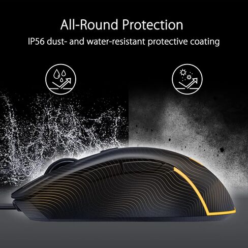 ASUS TUF Gaming M3 Gen II Gaming Mouse, Wired, 59g Lightweight, IP56 dust & Water Resistance, Antibacterial Guard, 8K DPI Optical Sensor, 6 Programmable Buttons, Teflon Mouse feet, Black in Kuwait