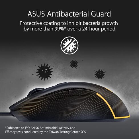 ASUS TUF Gaming M3 Gen II Gaming Mouse, Wired, 59g Lightweight, IP56 dust & Water Resistance, Antibacterial Guard, 8K DPI Optical Sensor, 6 Programmable Buttons, Teflon Mouse feet, Black in Kuwait