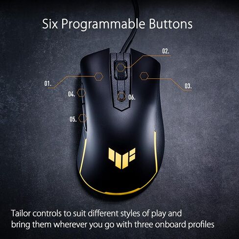 ASUS TUF Gaming M3 Gen II Gaming Mouse, Wired, 59g Lightweight, IP56 dust & Water Resistance, Antibacterial Guard, 8K DPI Optical Sensor, 6 Programmable Buttons, Teflon Mouse feet, Black in Kuwait