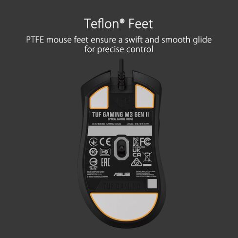 ASUS TUF Gaming M3 Gen II Gaming Mouse, Wired, 59g Lightweight, IP56 dust & Water Resistance, Antibacterial Guard, 8K DPI Optical Sensor, 6 Programmable Buttons, Teflon Mouse feet, Black in Kuwait
