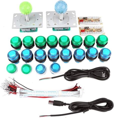 Arcade Controller, USB Game Joystick and Buttons DIY Kit with 20 DIY LED Illuminated Arcade Game Buttons+2 Joysticks+2USB Encoder Supports Windows,Ps3.Ps4 and Other Fight Game in Kuwait