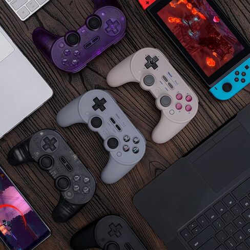 وحدة تحكم لاسلكية AKNES 8BitDo Pro 2 تعمل بتقنية البلوتوث للتبديل/التبديل OLED مع قطعتين من أغطية قبضة الإبهام Joycon، ولوحات الألعاب لسطح البخار، وMacOS، وiOS، والكمبيوتر الشخصي، وAndroid وRaspberry Pi (شفاف/أرجواني شفاف) in Kuwait