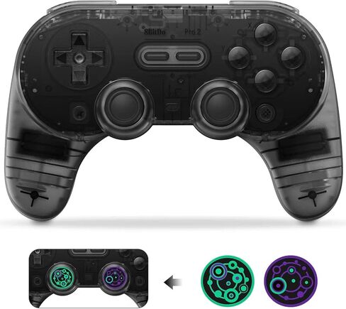 وحدة تحكم لاسلكية AKNES 8BitDo Pro 2 تعمل بتقنية البلوتوث للتبديل/التبديل OLED مع قطعتين من أغطية قبضة الإبهام Joycon، ولوحات الألعاب لسطح البخار، وMacOS، وiOS، والكمبيوتر الشخصي، وAndroid وRaspberry Pi (شفاف/أرجواني شفاف) in Kuwait
