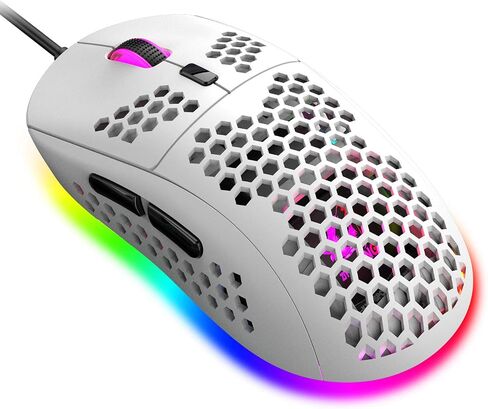 Felicon 69G Ultralight Gaming Mouse with Ergonomic Honeycomb Shell, 6 RGB Backlight, 6 Programmable Buttons, 6400 DPI Optical Sensor, Wired USB Connection, White in Saudi Arabia