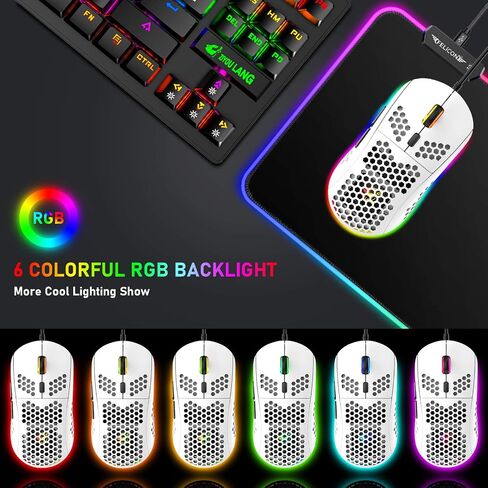 Felicon 69G Ultralight Gaming Mouse with Ergonomic Honeycomb Shell, 6 RGB Backlight, 6 Programmable Buttons, 6400 DPI Optical Sensor, Wired USB Connection, White in Saudi Arabia