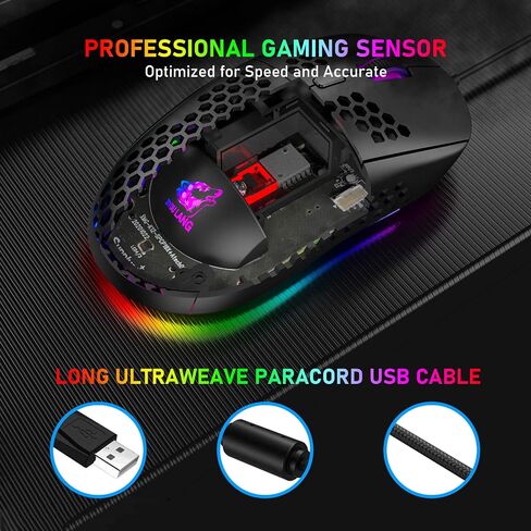 Felicon 69G Ultralight Gaming Mouse with Ergonomic Honeycomb Shell, 6 RGB Backlight, 6 Programmable Buttons, 6400 DPI Optical Sensor, Wired USB Connection, White in Saudi Arabia