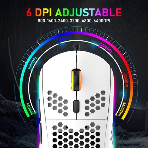 Felicon 69G Ultralight Gaming Mouse with Ergonomic Honeycomb Shell, 6 RGB Backlight, 6 Programmable Buttons, 6400 DPI Optical Sensor, Wired USB Connection, White in Saudi Arabia