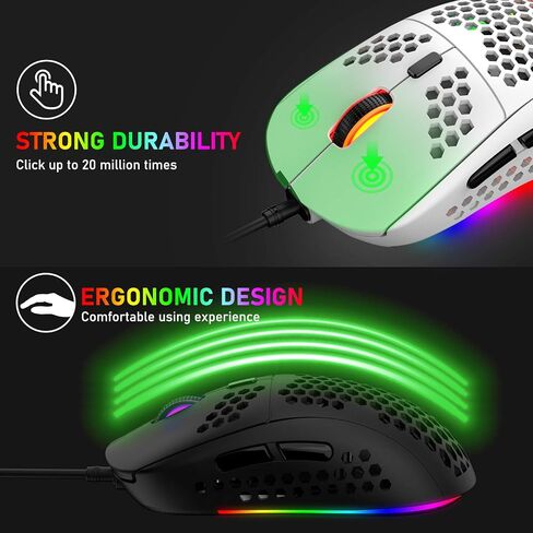 Felicon 69G Ultralight Gaming Mouse with Ergonomic Honeycomb Shell, 6 RGB Backlight, 6 Programmable Buttons, 6400 DPI Optical Sensor, Wired USB Connection, White in Saudi Arabia