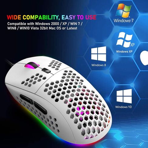 Felicon 69G Ultralight Gaming Mouse with Ergonomic Honeycomb Shell, 6 RGB Backlight, 6 Programmable Buttons, 6400 DPI Optical Sensor, Wired USB Connection, White in Saudi Arabia