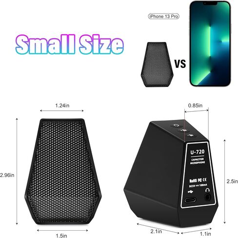 TRELC Gaming PC USB Microphone, Computer Condenser Mic for Recording Streaming Meeting Studio Podcasting Gamer Youtuber, Mini RGB Microphone with Mute Button, Headphones Jack, Plug and Play - Black in Kuwait