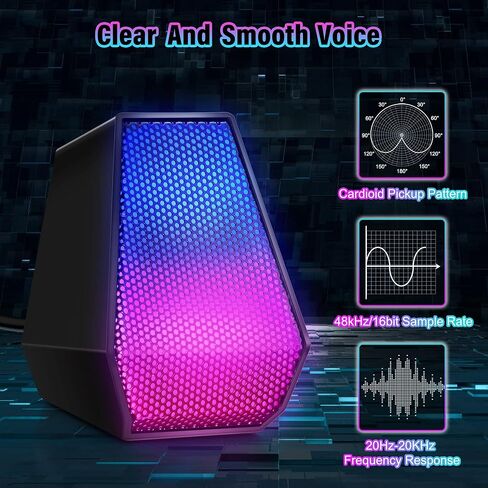 TRELC Gaming PC USB Microphone, Computer Condenser Mic for Recording Streaming Meeting Studio Podcasting Gamer Youtuber, Mini RGB Microphone with Mute Button, Headphones Jack, Plug and Play - Black in Kuwait