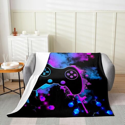 Gamer Flannel Flannel Fleece Throw Blanket for Sofa Gaming Gamepad Joystick Fuzzy Blanket All Season 40"x50" Novelty Modern Game Honeycomb Controller Plush Blanket Blue Purple Beehive Plush Blanket in Saudi Arabia