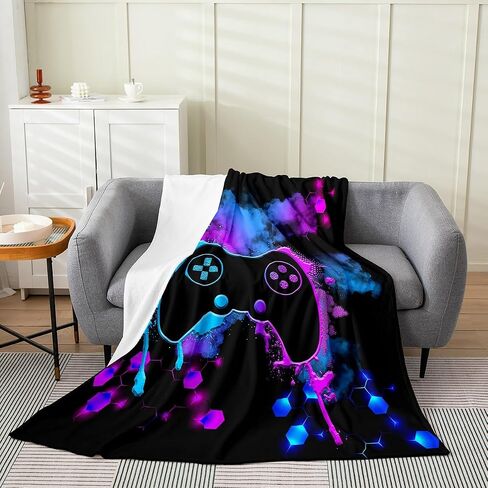 Gamer Flannel Flannel Fleece Throw Blanket for Sofa Gaming Gamepad Joystick Fuzzy Blanket All Season 40"x50" Novelty Modern Game Honeycomb Controller Plush Blanket Blue Purple Beehive Plush Blanket in Saudi Arabia