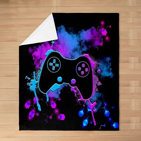 Gamer Flannel Flannel Fleece Throw Blanket for Sofa Gaming Gamepad Joystick Fuzzy Blanket All Season 40"x50" Novelty Modern Game Honeycomb Controller Plush Blanket Blue Purple Beehive Plush Blanket in Saudi Arabia