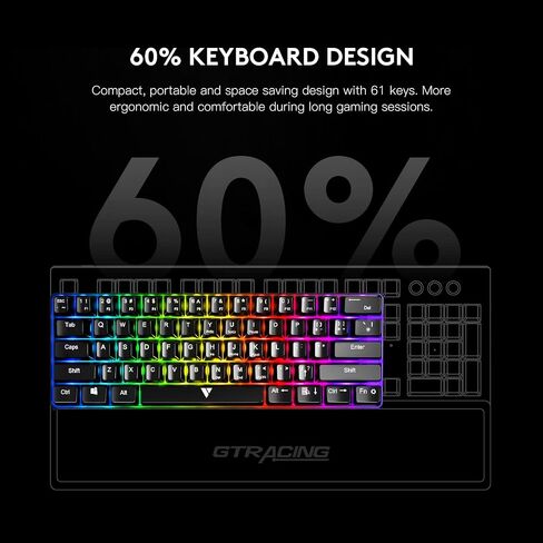 GTRACING Mechanical Gaming Keyboard 60% Colorful Backlit Wired Ultra Compact 61 Keys Mini for Computer PC Laptop Windows Type-C Blue Switches GT882 in Saudi Arabia
