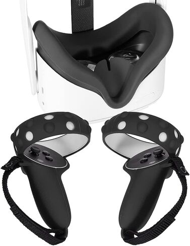 Controller Grip Cover and Face Cover Set for Oculus Quest 2 ,VR Cover Accessories，Anti-Throw Controller Grip Cover，Prevent Light-Leaking Face Cover Pad (Black) in Saudi Arabia