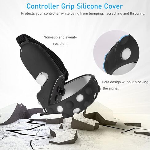 Controller Grip Cover and Face Cover Set for Oculus Quest 2 ,VR Cover Accessories，Anti-Throw Controller Grip Cover，Prevent Light-Leaking Face Cover Pad (Black) in Saudi Arabia