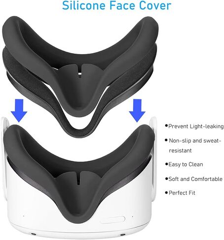 Controller Grip Cover and Face Cover Set for Oculus Quest 2 ,VR Cover Accessories，Anti-Throw Controller Grip Cover，Prevent Light-Leaking Face Cover Pad (Black) in Saudi Arabia