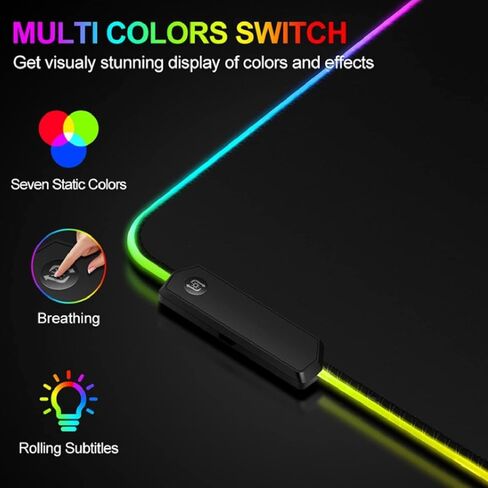 لوحة ماوس ألعاب TALK WORKS كبيرة جدًا RGB - قاعدة مطاطية غير قابلة للانزلاق، قماش متين بنسيج دقيق، 7 ألوان، 14 أوضاع إضاءة، مفتاح إضاءة متعدد الألوان تشغيل/إيقاف، واجهة جهاز USB - 12 × 31.5 بوصة in Kuwait