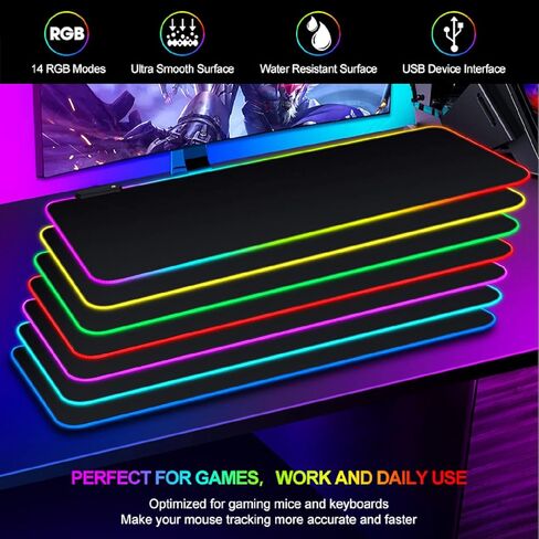 لوحة ماوس ألعاب TALK WORKS كبيرة جدًا RGB - قاعدة مطاطية غير قابلة للانزلاق، قماش متين بنسيج دقيق، 7 ألوان، 14 أوضاع إضاءة، مفتاح إضاءة متعدد الألوان تشغيل/إيقاف، واجهة جهاز USB - 12 × 31.5 بوصة in Kuwait