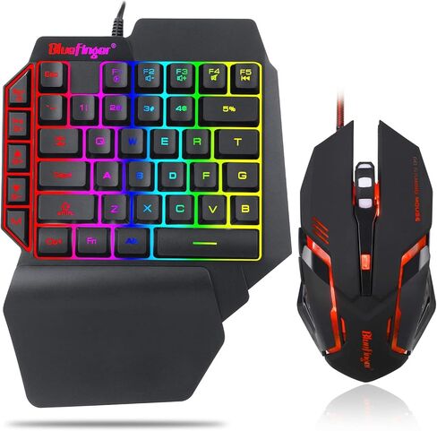 لوحة مفاتيح ألعاب RGB بيد واحدة ومجموعة ماوس بإضاءة خلفية، حروف قوس قزح سلكية USB تتوهج لوحة مفاتيح ميكانيكية بيد واحدة مع دعم مسند المعصم، مجموعة لوحة مفاتيح للألعاب للعبة in Kuwait